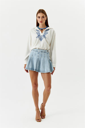 
            
                Load image into Gallery viewer, Pleated Denim Skirt
            
        