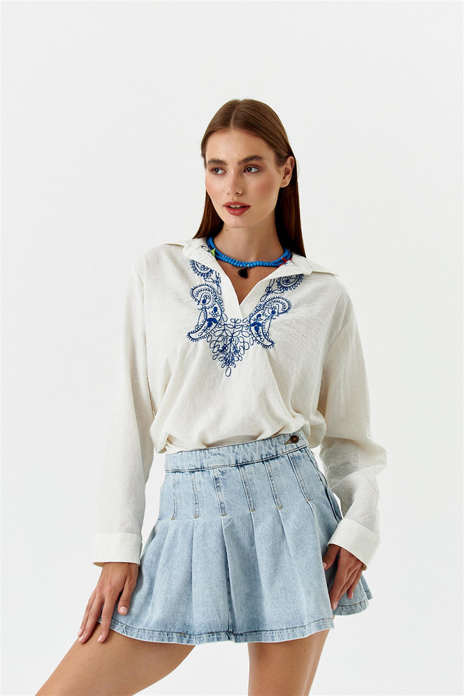 Pleated Denim Skirt