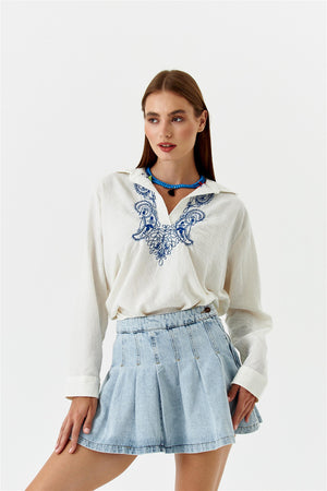 Pleated Denim Skirt