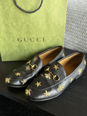 GUCCI Black and Gold Slides