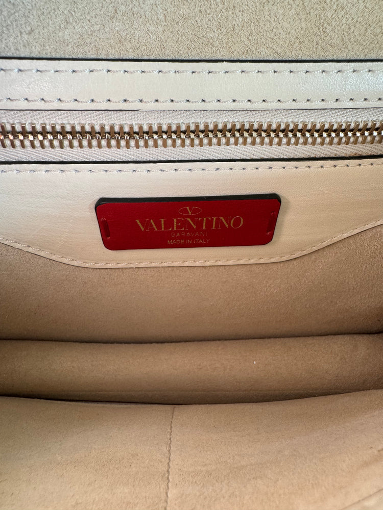 VALENTINO | Leather Demilune Rockstud Small Ivory Bag