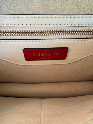 VALENTINO | Leather Demilune Rockstud Small Ivory Bag