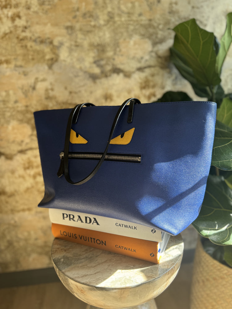 FENDI Blue Monster Roll Tote Bag Huntress For The Bold