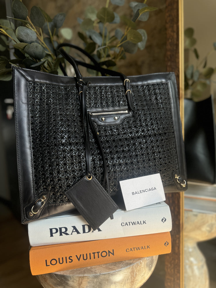 Balenciaga woven leather bag sales